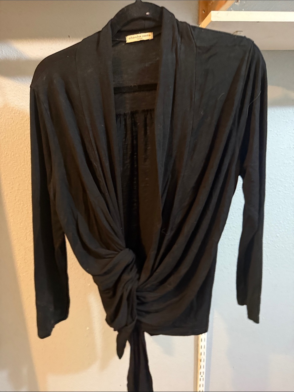 cha cha vente Black Tie-Front Draped Cardigan